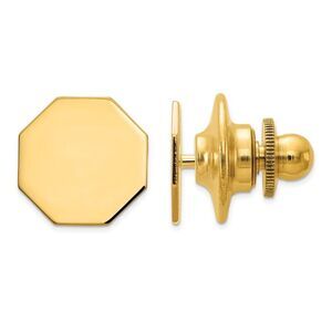 14K Yellow Gold Polished Octagon Lapel or Tie Pin, 11mm
